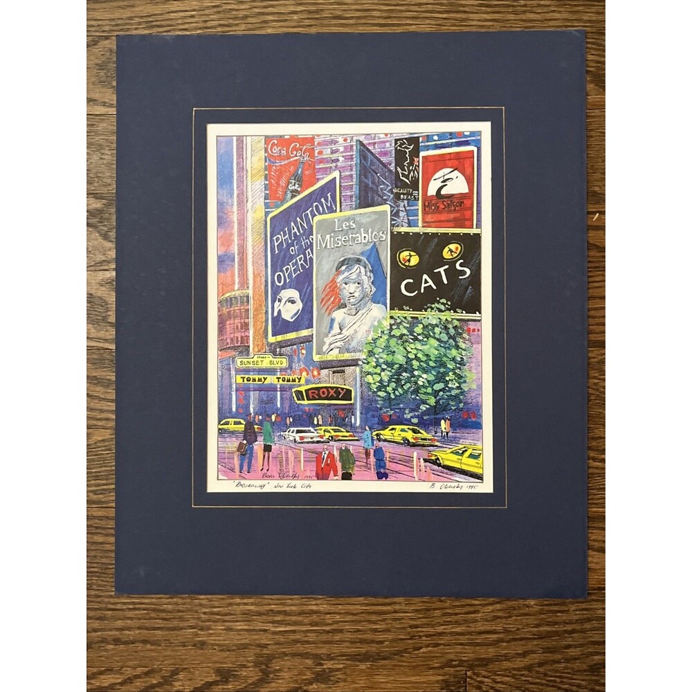 1995 Artist Boris Chensky Watercolor Painting “Broadway” NYC Original Signed